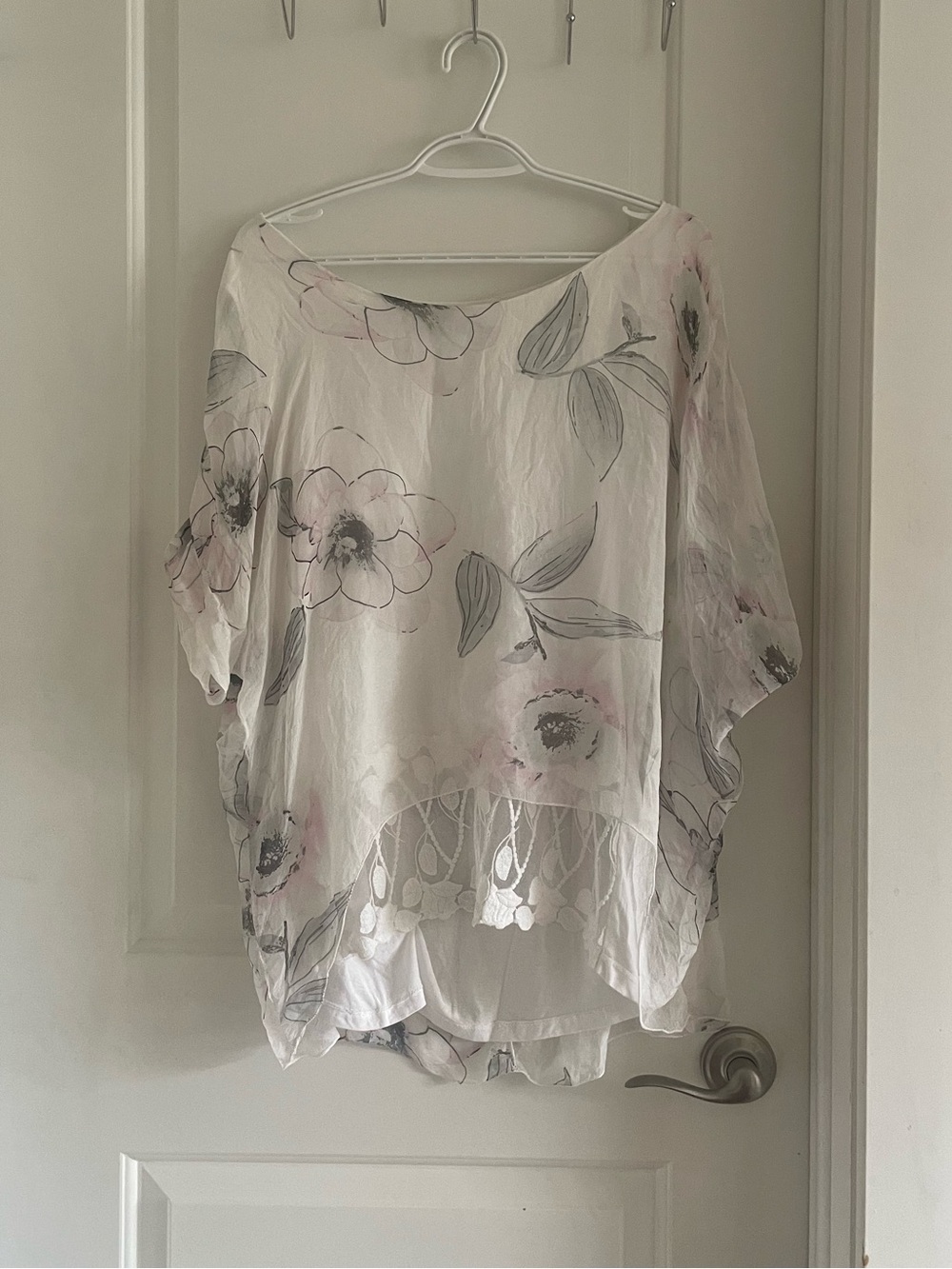 White Silk Floral Lace Layered Blouse Top